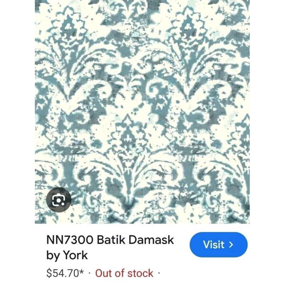 York Wallcoverings NN7300 BATIK DAMASK‎ Wallpaper, Blue & White. One Double Roll